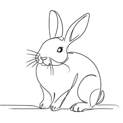 Fototapeta premium Minimalist one line drawing of a sitting rabbit.