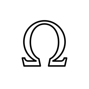 Black and White Omega Symbol Outline Icon.