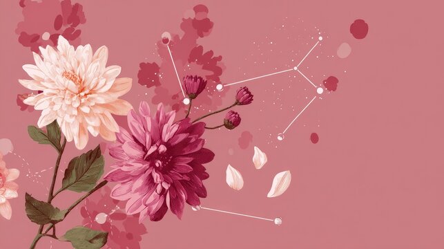 Delicate pink and blush flowers with celestial constellation accents