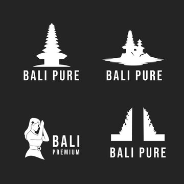Bali Logo Collection: Traditional Temples, Pagoda, Split Gate, and Balinese Woman Silhouettes for Travel and Culture Branding
