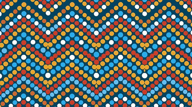 Abstract geometric chevron pattern colorful dots on dark background