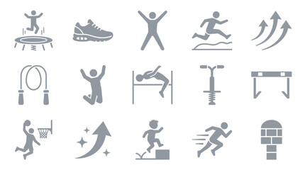 Obraz premium Collection of sports and fitness icons representing various activities and equipment.