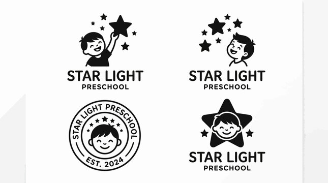 Black and white preschool logos set.