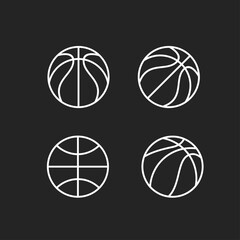 Obraz premium Set of Minimalist Basketball Outline Icons: Four Vector Illustrations of Sport Balls
