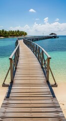 Fototapeta premium Wooden Pier Extending Over Turquoise Ocean Waters on Sunny Day.