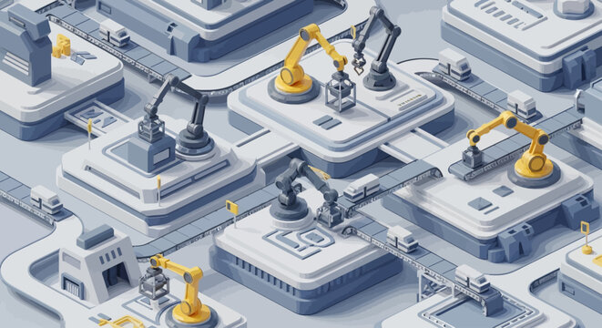 Industrial robots working on production line.