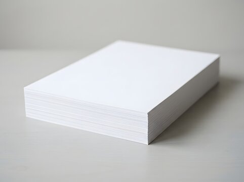 Crisp stack of clean, blank white paper sheets, ready for printing, writing, or office use on a neutral background