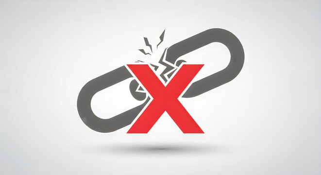 Broken chain link with red x symbol