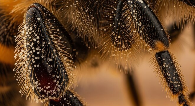Extreme Macro Photograph of Bumblebee Legs Covered in Pollen Grains.