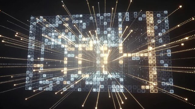 Fintech data visualization with digital network interface abstract loop