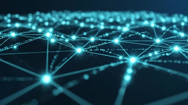 Abstract digital landscape with glowing blue light points