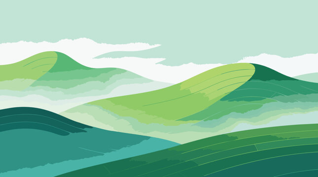 Green Mountain Landscape Background with Layered Hills and Contour Lines Vector