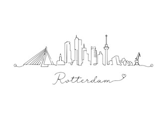 Fototapeta premium Rotterdam city skyline hand drawn Vector hand-drawn naive city skyline on a white background