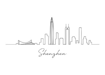 Obraz premium Shenzhen city skyline hand drawn Vector hand-drawn naive city skyline on a white background