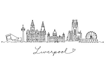 Fototapeta premium Liverpool city skyline hand drawn Vector hand-drawn naive city skyline on a white background