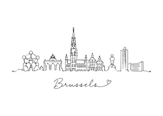 Fototapeta premium Brussels city skyline hand drawn Vector hand-drawn naive city skyline on a white background
