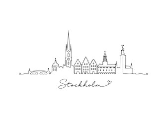 Obraz premium Stockholm city skyline hand drawn Vector hand-drawn naive city skyline on a white background