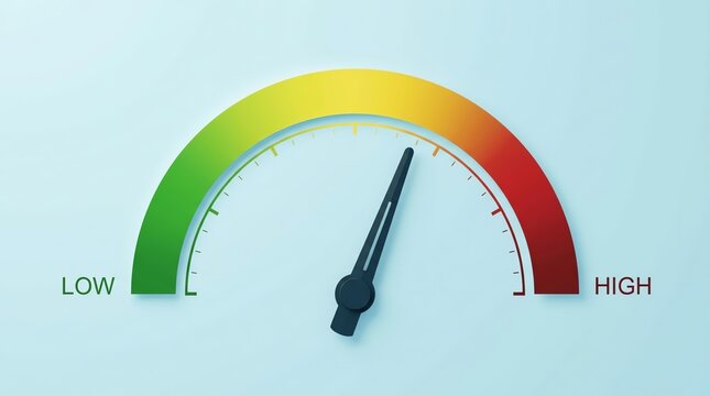 Performance gauge indicating moderate risk level on a blue background
