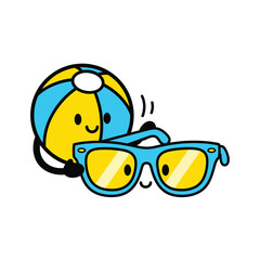 Fototapeta premium Smiling cartoon sunglasses and beach ball.