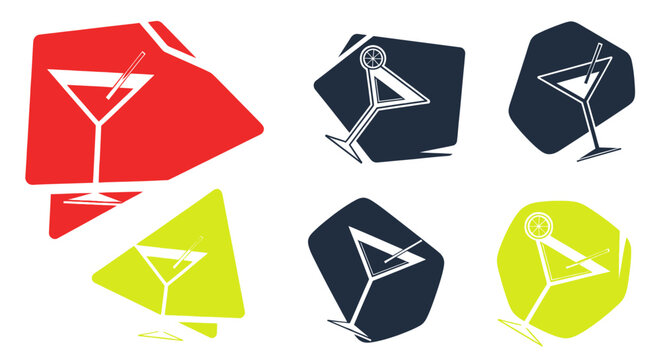 Martini Glass Cocktail Icon Set.
