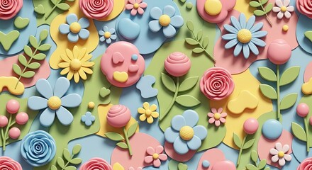 Fototapeta premium Colorful 3D clay floral pattern background