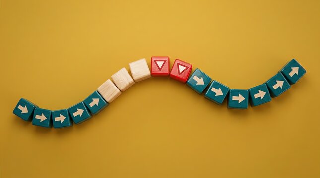 Navigating the Path of Change Wooden Blocks with Arrows Representing Decision Points and Deviations in a Sequence