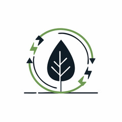 Fototapeta premium Renewable energy cycle icon with leaf and electrical symbols