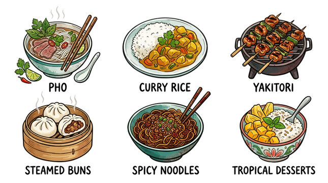 Variety of Asian Food Dishes.