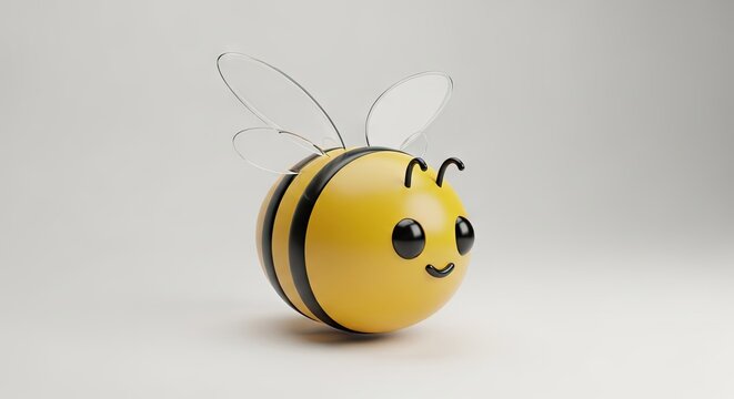 Cute 3D stylized honey bee character with transparent wings.