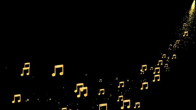 Abstract Musical Note Particle Animation Following a Path on Transparent Background. Melody and Sound Concept, Neon Music Notes Particle Wave Motion Graphic.