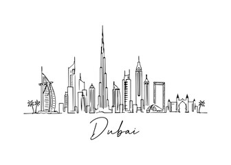Fototapeta premium Dubai city skyline hand drawn Vector hand-drawn naive city skyline on a white background
