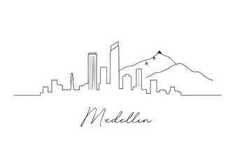 Fototapeta premium Medellin city skyline hand drawn Vector hand-drawn naive city skyline on a white background