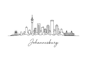 Naklejka premium Johannesburg city skyline hand drawn Vector hand-drawn naive city skyline on a white background