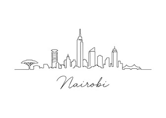 Fototapeta premium Nairobi city skyline hand drawn Vector hand-drawn naive city skyline on a white background