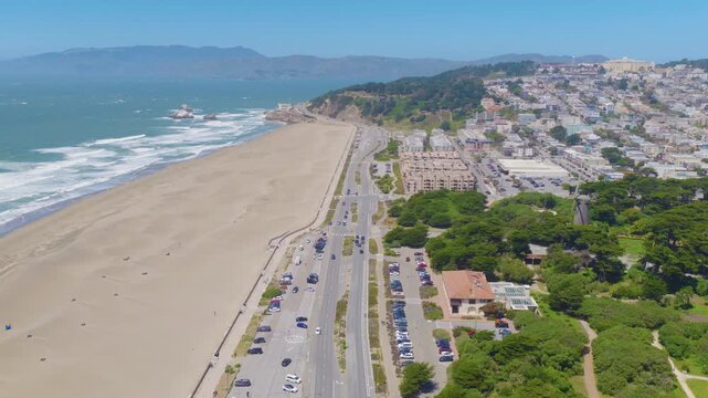 San Francisco Ocean Beach Aerial View With Great Highway and Coastline