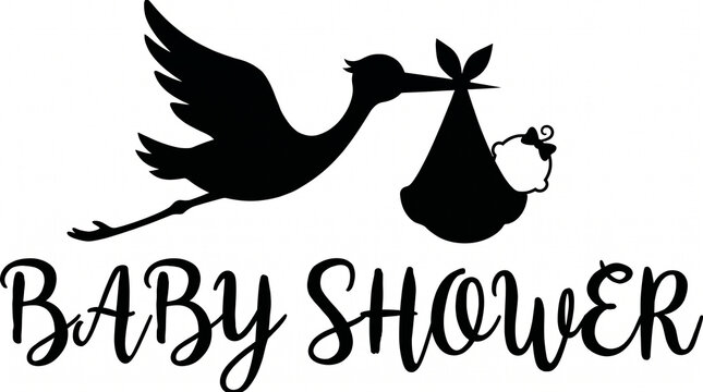 Baby Shower, Stork, Black Silhouette, Celebration, Newborn