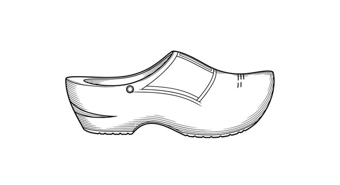 Traditional Dutch wooden clog illustration in minimalist line art style