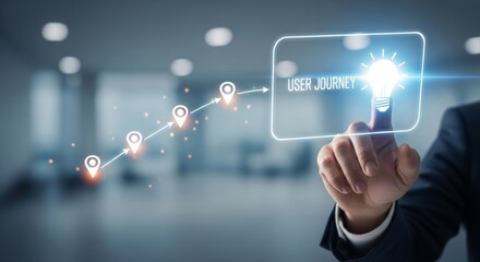 Naklejka premium business professional mapping user journey with digital touchpoints and lightbulb innovation
