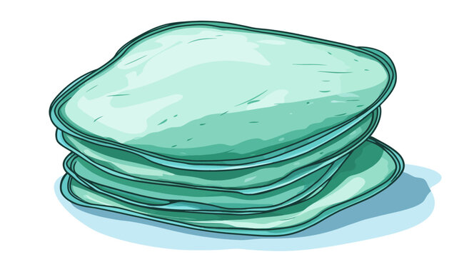 Cartoon illustration featuring a stack of turquoise-colored, layered, irregularly-shaped flat objects