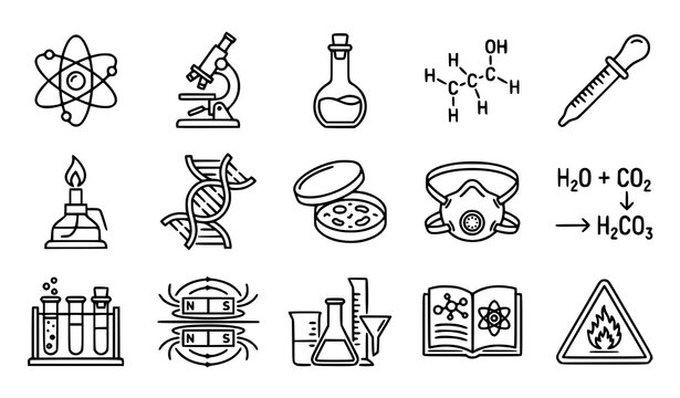 Minimal Chemistry and Laboratory Outline Icons Vector Collection