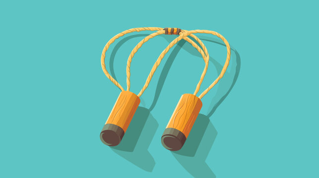 A cartoon depiction of a jump rope with wooden handles, on a light blue background