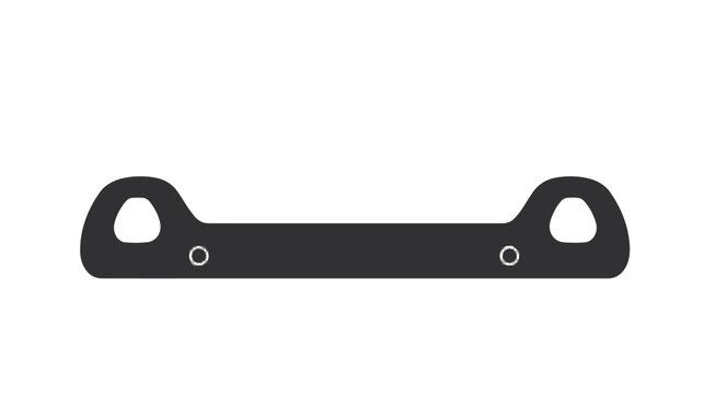 A dark gray stylized illustration features an elongated shape with eye-like holes