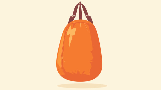A stylized orange boxing bag with brown straps hanging down, set against a creamy background