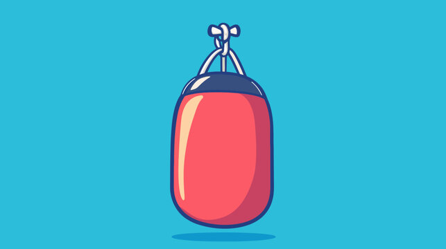 A cartoon illustration of a red punching bag suspended from a white rope against a blue background