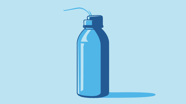 A digitally created bottle in shades of blue with a straw, casting a shadow on a light blue background