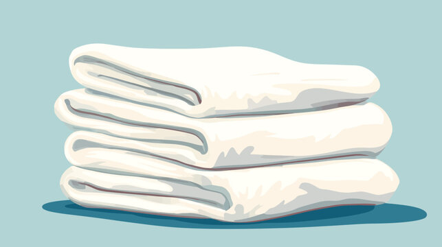A stack of neatly folded, white towels rests against a light blue backdrop, with a subtle shadow