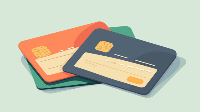 Three colorful plastic cards overlapping in a neat, flat illustration against a light background