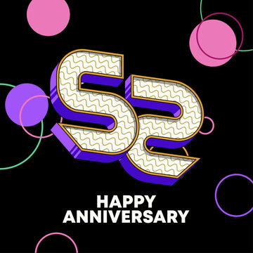 Modern 52th anniversary celebration banner featuring a bold 3D number ten with purple and pink accents.  Ideal design for anniversary, poster, flyern invitation. 