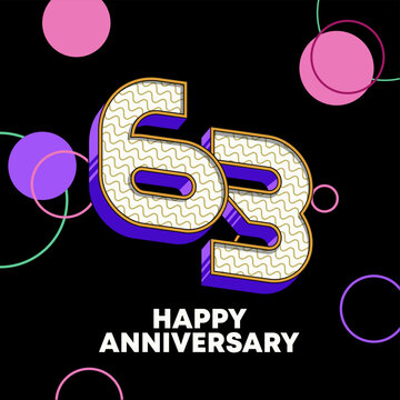 Modern 63th anniversary celebration banner featuring a bold 3D number ten with purple and pink accents.  Ideal design for anniversary, poster, flyern invitation. 