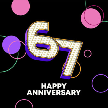 Modern 67th anniversary celebration banner featuring a bold 3D number ten with purple and pink accents.  Ideal design for anniversary, poster, flyern invitation. 